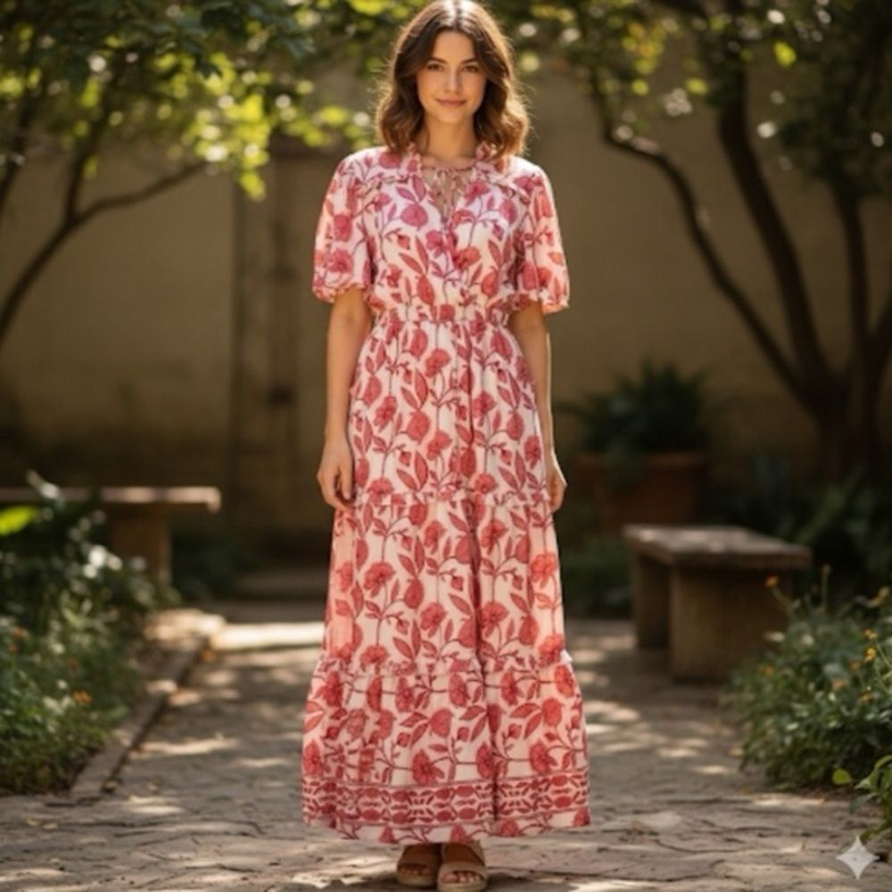 Anthropologie Boemo Floral Pink Maxi Dress